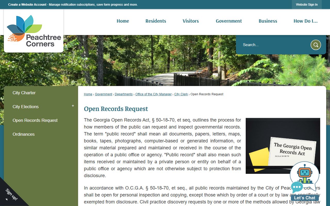 City of Peachtree Corners open records request portal