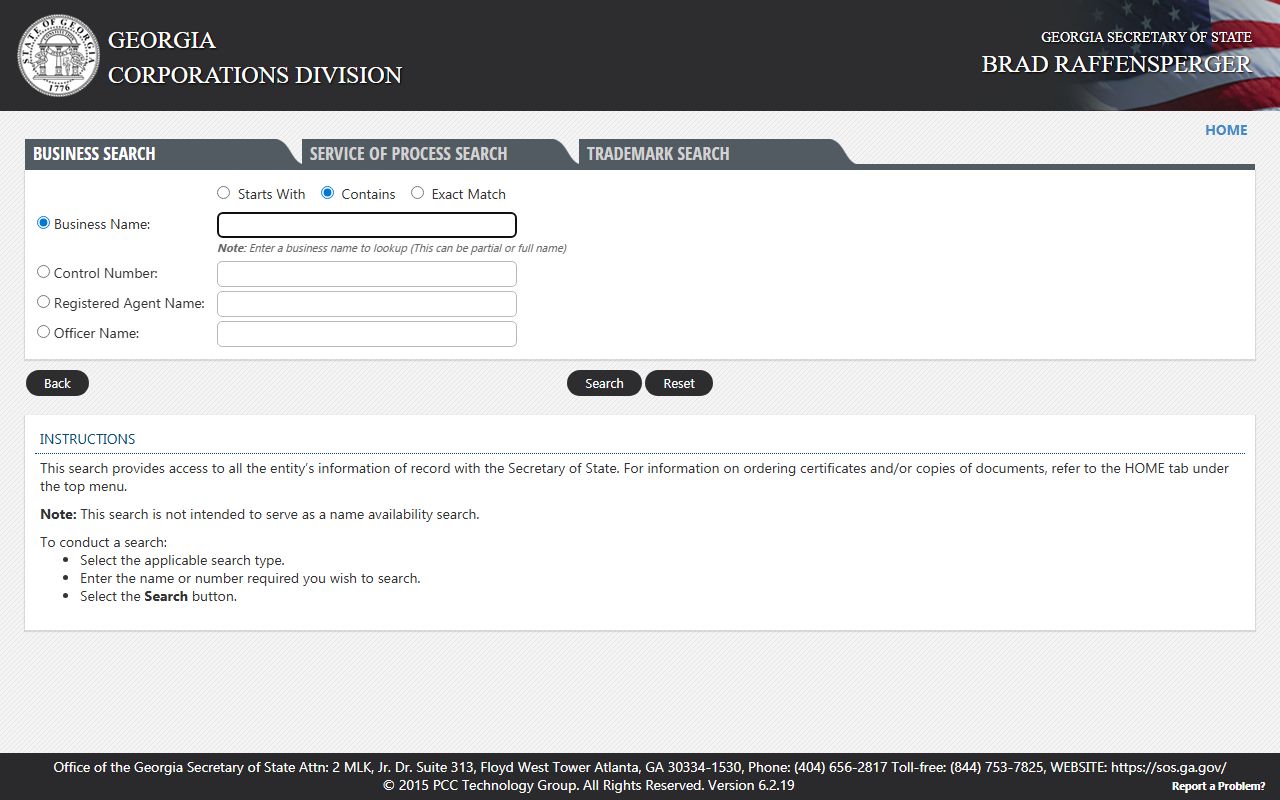 Secretary of State business entity search for Georgia companies