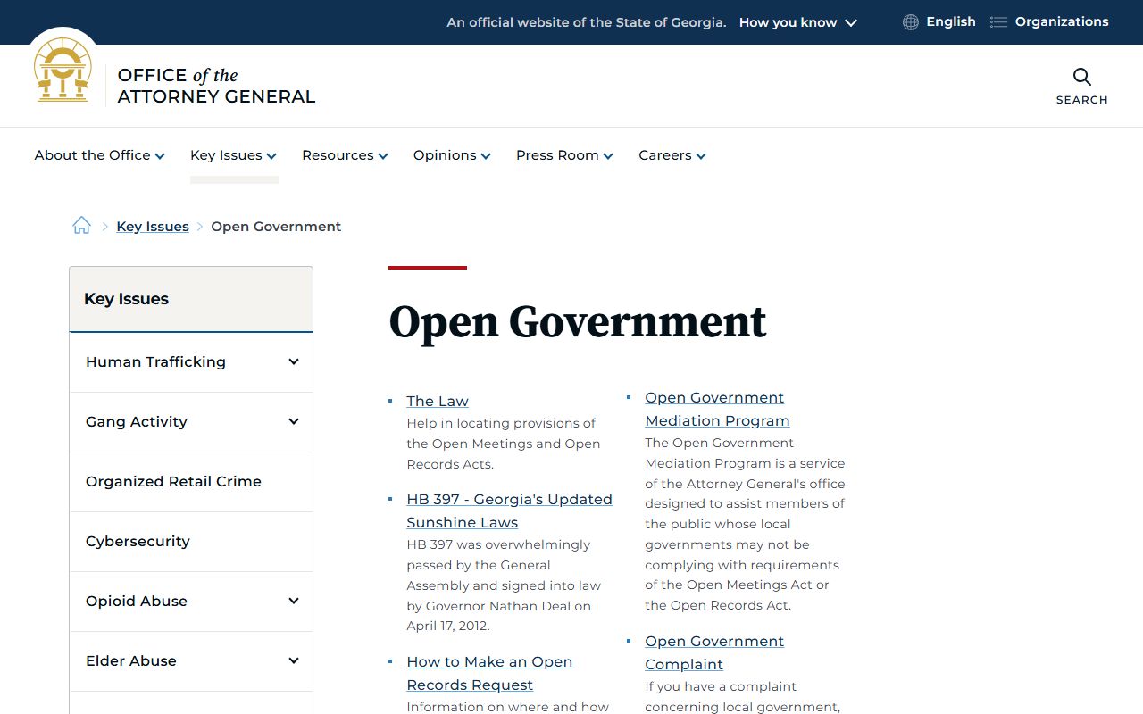 Georgia Attorney General open government resources page